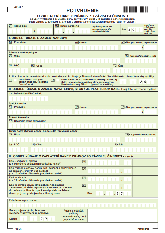 Potvrdenie o zaplatení dane z príjmov zo závislej činnosti